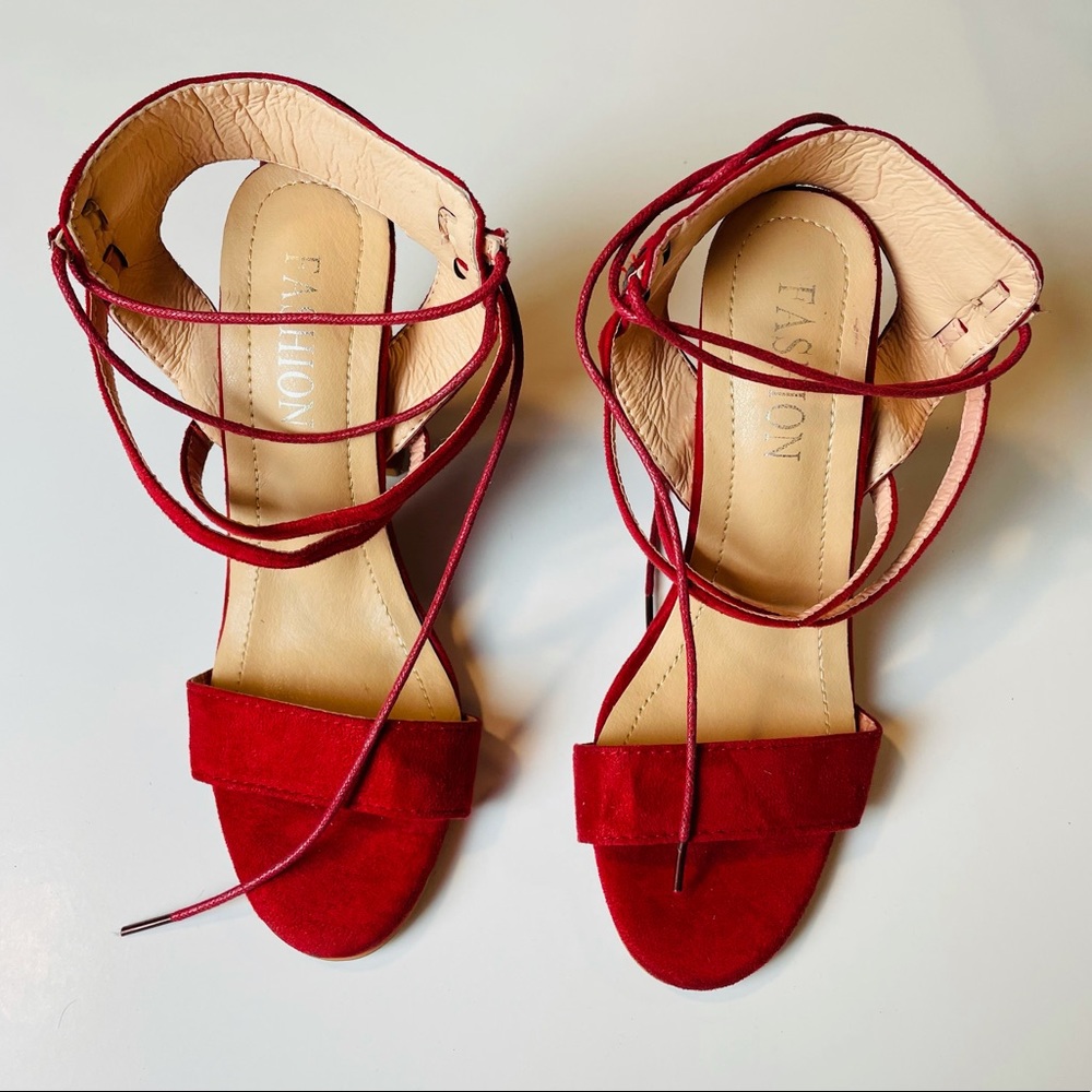 Fashion Women's Beautiful Classic Red Wrap Up Block Heels Size 36